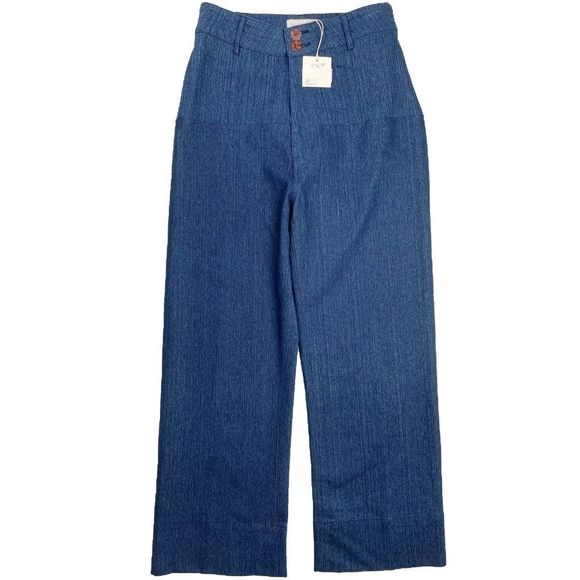 Maria Stanley Luna Pant Wide Leg Crop High Rise Dark Blue Denim 8 NWT - Picture 1 of 9